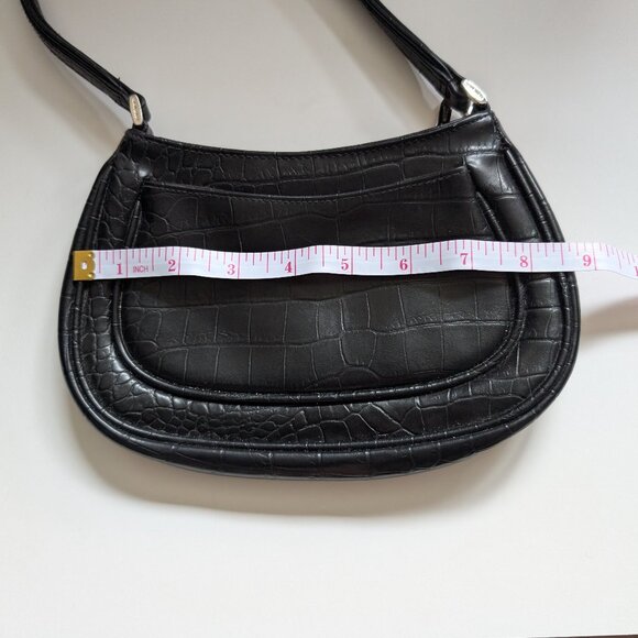 Nine West Black Croc Embossed Shoulder Bag | Y2K Vintage Handbag - Picture 12 of 14